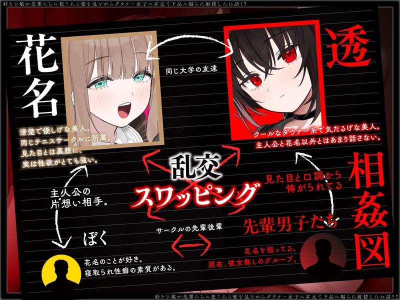 【NTRヤリサー合宿×スワップ】好きな娘が先輩たちに犯される姿を見ながらダウナー女子に耳元で下品に煽られ射精したお話!?【淫語♡囁き♡背徳感♡】 Sample 2